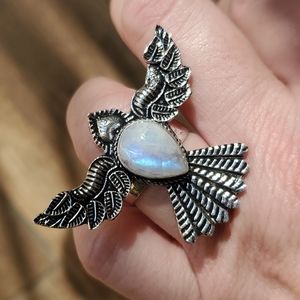 New Rainbow Moonstone 925 Silver Ring.